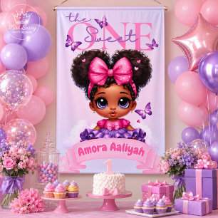 Sweet ONE Purple Afro Puff Baby Girl Birthday Banner