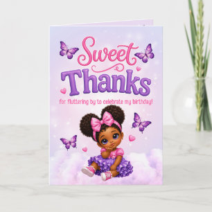 Sweet ONE Purple Butterfly Birthday Thank You Card