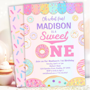 Sweet ONE Rainbow Doughnut 1st Birthday Invitation