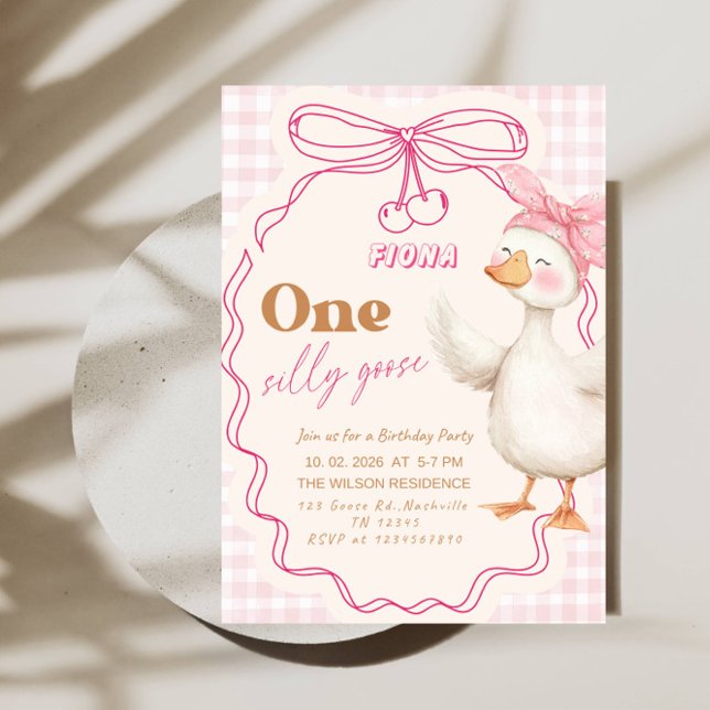 Sweet ONE Silly Goose Baby Girl 1st Birthday Party Invitation (Creator Uploaded)