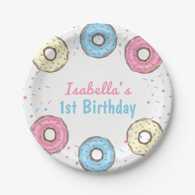 Sweet One Sprinkles Doughnut 1st Birthday  Paper Plate (Front)