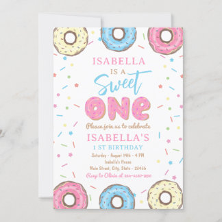 Sweet One Sprinkles Doughnut 1st Birthday Party Invitation