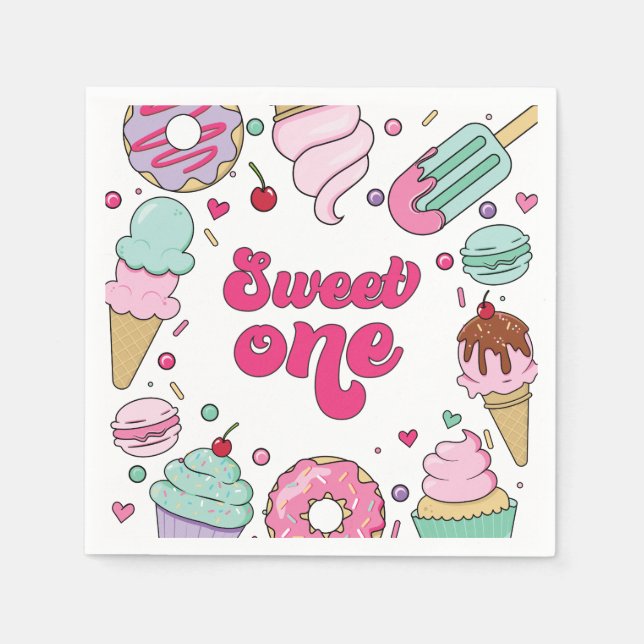 Sweet One Sprinkles Ice Cream and Cake Birthday Napkin (Front)