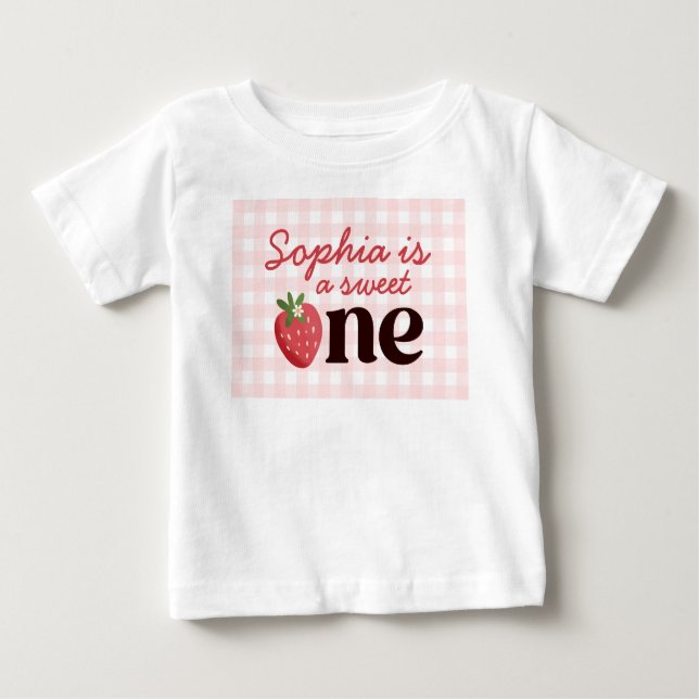 Sweet One Strawberry 1st Birthday Baby T-Shirt (Front)
