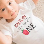 Sweet One Strawberry 1st Birthday Baby T-Shirt<br><div class="desc">Celebrate in style with this trendy 1st birthday t-shirt. The design is easy to personalise with your own wording and your little one will be thrilled to wear this t-shirt to celebrate their 1st birthday. Matching items can be found in the collection.</div>