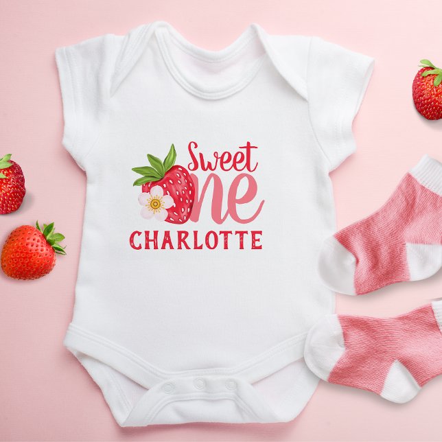 Sweet One Strawberry 1st birthday Personalise Name Baby Bodysuit (Creator Uploaded)