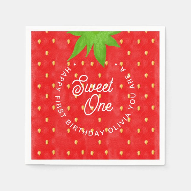 Sweet One Strawberry Birthday Paper Napkin (Front)
