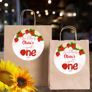 Sweet one strawberry birthday party favour classic round sticker
