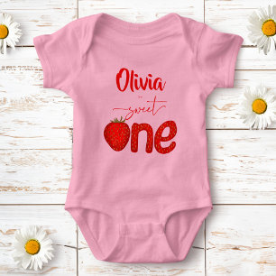 Sweet one strawberry birthday party printed baby bodysuit