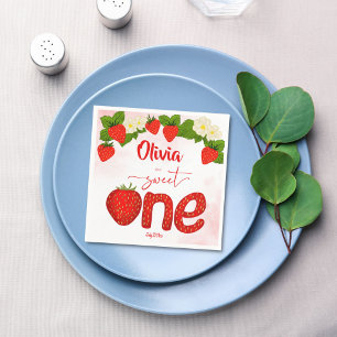 Sweet one strawberry birthday party printed napkin