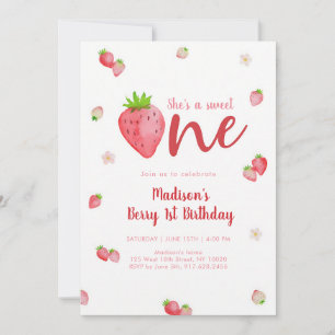 Sweet One Strawberry First Birthday Invitation