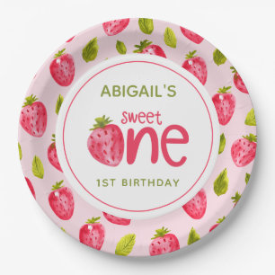 Sweet One Strawberry First Birthday Paper Plate