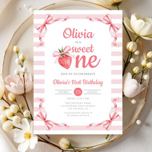 Sweet One Strawberry Girl 1st Birthday Invitation