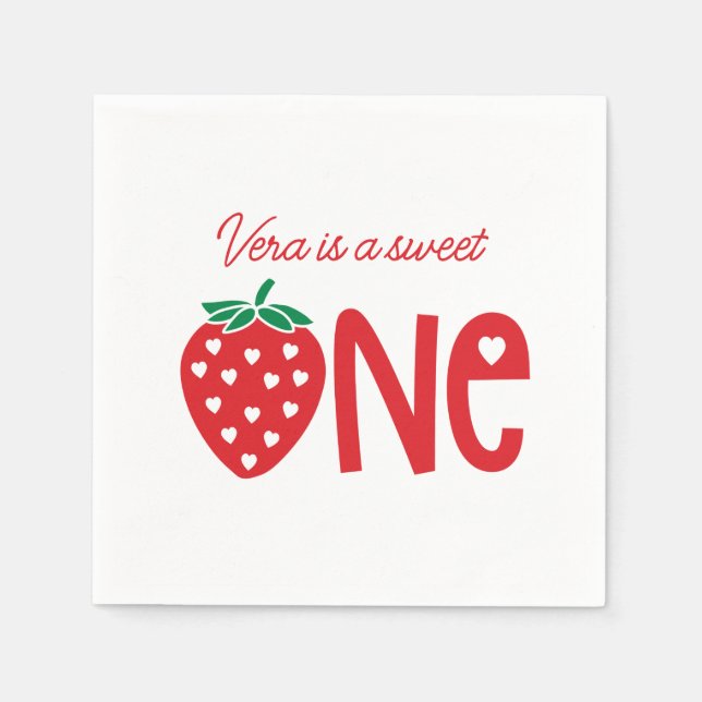 Sweet One Strawberry Theme First Birthday Paper Napkin (Front)