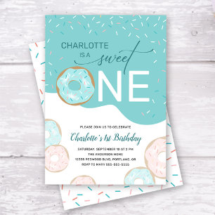 Sweet One Teal Frosting Girl's 1st Birthday  Invit Invitation