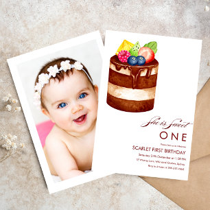 SWEET ONE watercolor cake 1st birthday Invitation