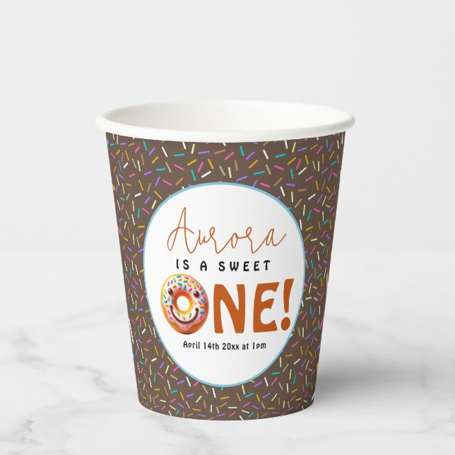 Sweet One watercolor cute doughnuts 1st birthday Paper Cups (Front)