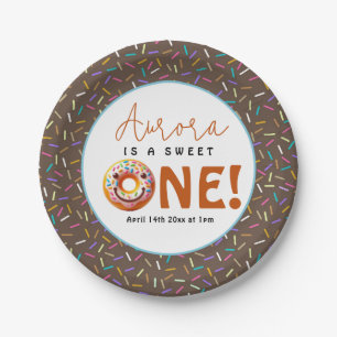 Sweet One watercolor cute doughnuts 1st birthday Paper Plate