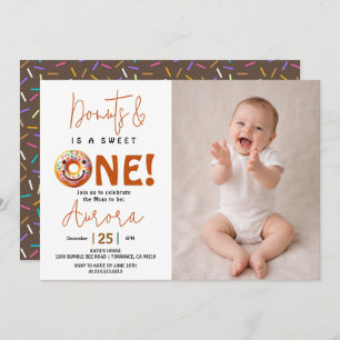 Sweet One watercolor donut 1st birthday Invitation