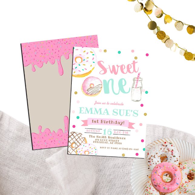 Sweet One Watercolor Doughnut 1st Birthday Invitation (Creator Uploaded)