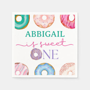 Sweet One watercolor doughnuts 1st birthday  Napkin