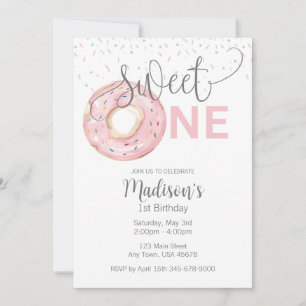 Sweet One Watercolor Girl's 1st Invitation
