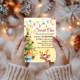 Sweet One winter holiday 1st Birthday party Invitation