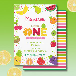 sweet one year invitation, fruit party invitation