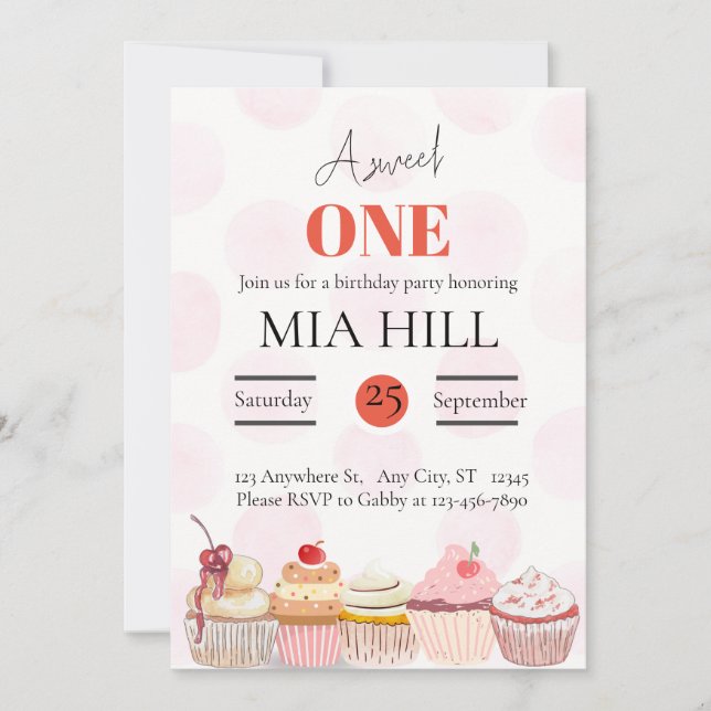 Sweet One Year Old Birthday Party Invitation (Front)