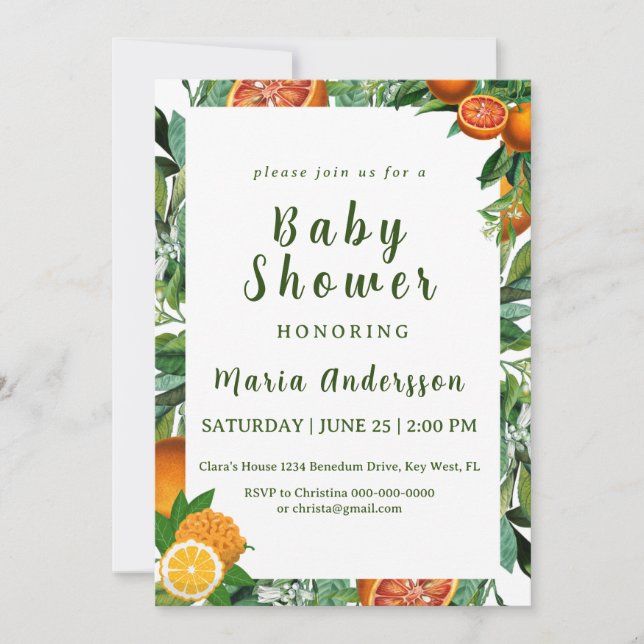 Sweet Orange Baby Shower  Invitation (Front)