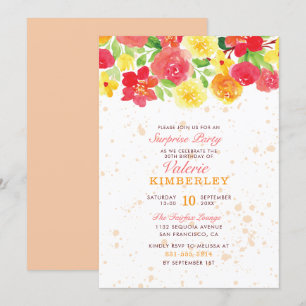 Sweet Orange Botanical Roses Spring Surprise Party Invitation