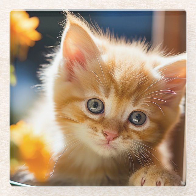 Sweet orange tabby kitten  glass coaster (Front)