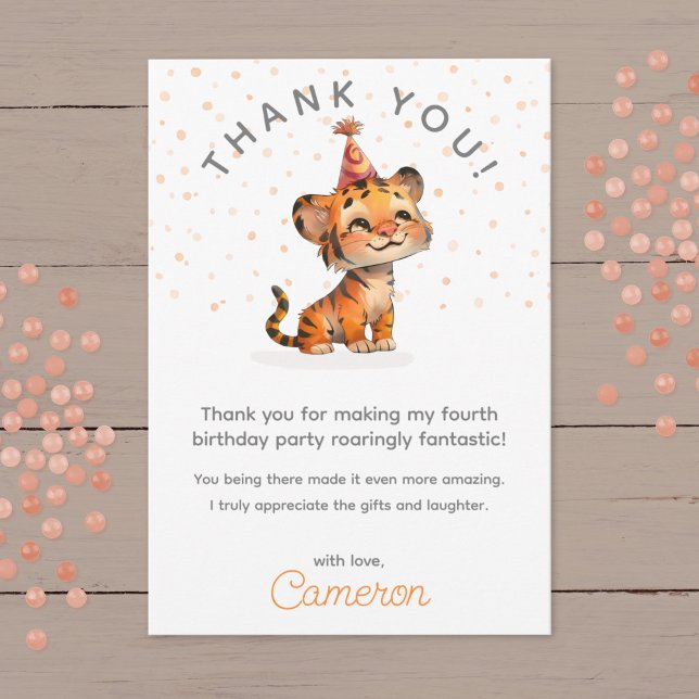 Sweet orange tiger kid’s birthday celebration  thank you card (Creator Uploaded)
