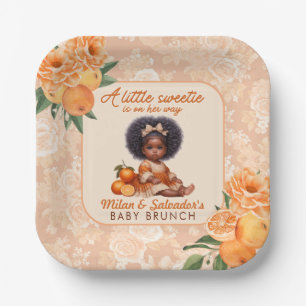 Sweet Orange Vintage Floral Baby Shower Paper Plate