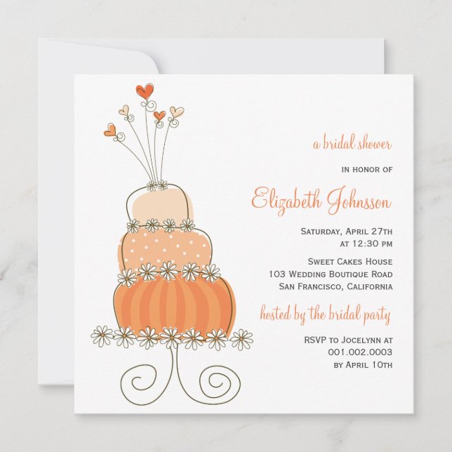 Sweet Orange Wedding Cake Bridal Shower Invite (Front)