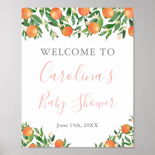 Sweet Oranges Blossoms Citrus Shower Welcome Poster (Front)