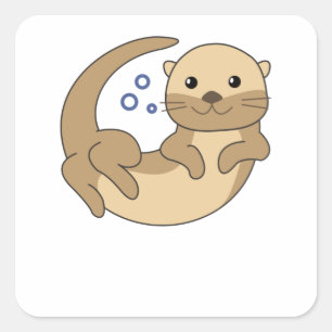 Sweet Otter Swims In The Water Funny Otter Square Sticker