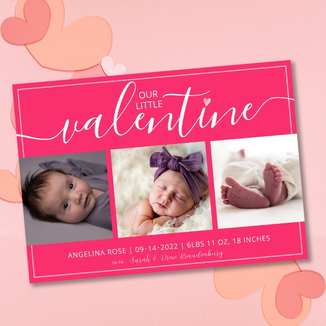 Sweet Our Little Valentine Pink Birth Announcement (Creator Uploaded)