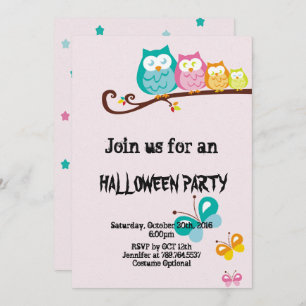sweet owl and butterfly  Halloween party Invitation