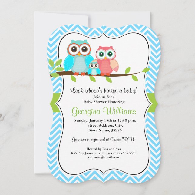 Sweet Owl Baby Shower Invitation / Blue Green (Front)