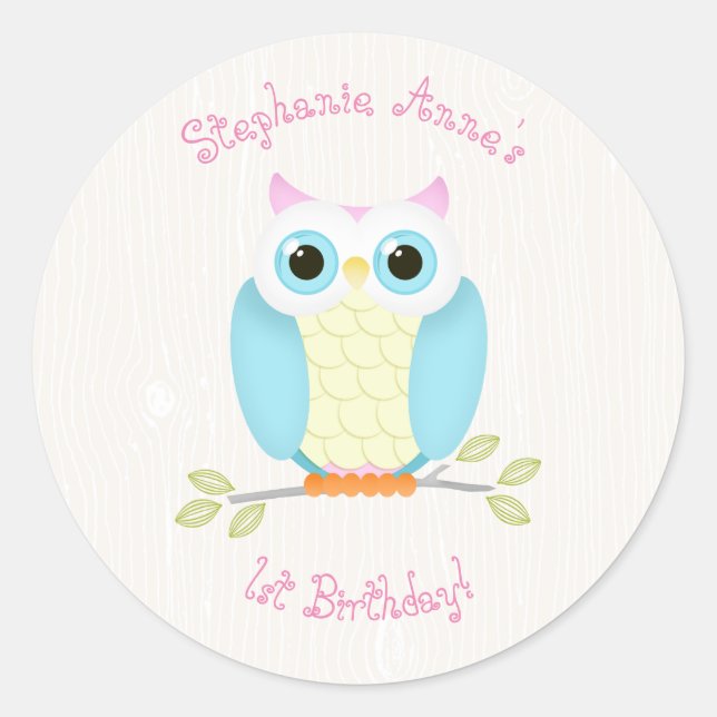 Sweet Owl Birthday Classic Round Sticker (Front)