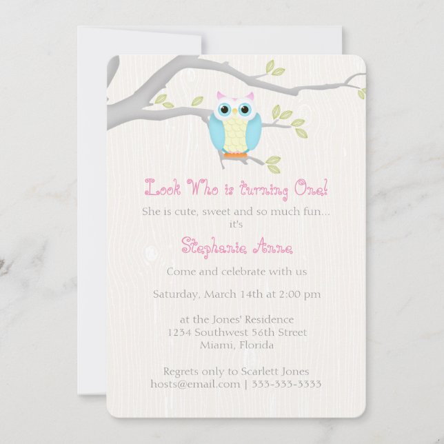 Sweet Owl Birthday Invitation (Front)