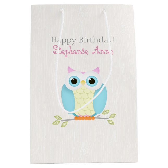 Sweet Owl Birthday Medium Gift Bag (Front)