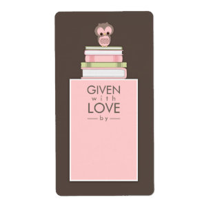 Sweet Owl Bookplate Name Label Pink   Brown