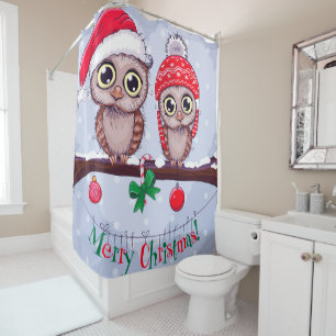 Sweet Owl in Christmas Shower Curtain