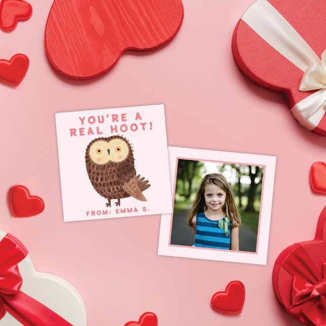 Sweet Owl Pink Valentine's Classroom Photo Card (Creator Uploaded)