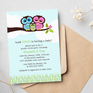 Sweet Owls Gender Reveal Party Invitation