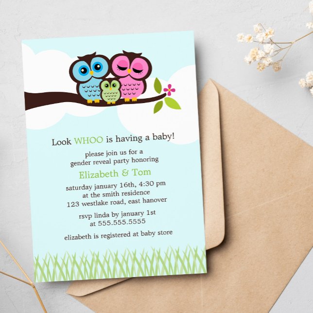 Sweet Owls Gender Reveal Party Invitation (Creator Uploaded)