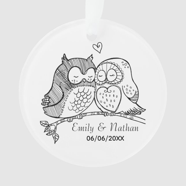 Sweet Owls in Love Romantic Custom Couples Ornament (Front)