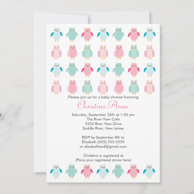 Sweet Owls Neutral Baby Shower Invitations (Front)